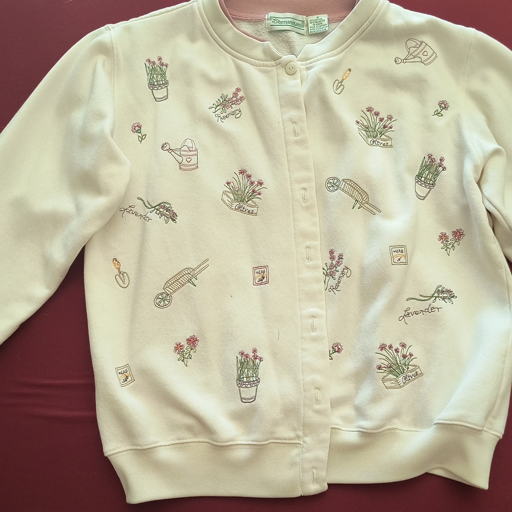 Shenanigans Cream Knit Cardigan with Whimsical Print